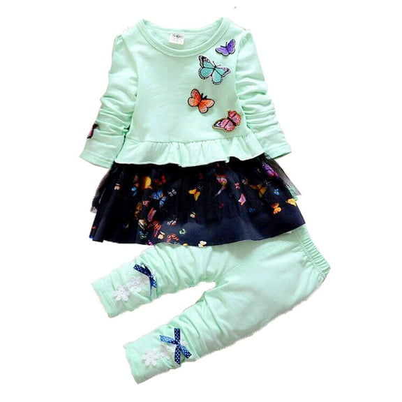 Baby Girls Clothing Set 2pcs Long Sleeve T Shirt and Skirt Pants Cute Clothes for Kids,Green,6-12Months