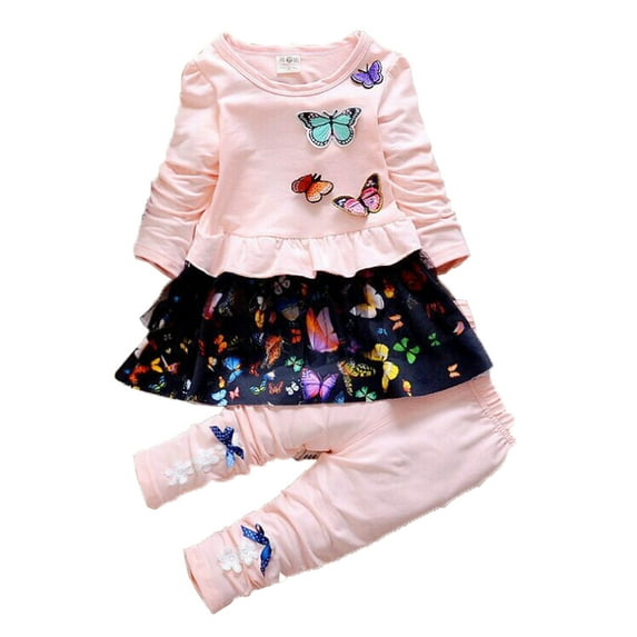 Baby Girls Clothing Set 2pcs Long Sleeve T Shirt and Skirt Pants Cute Clothes for Kids,Pink,1-2Years