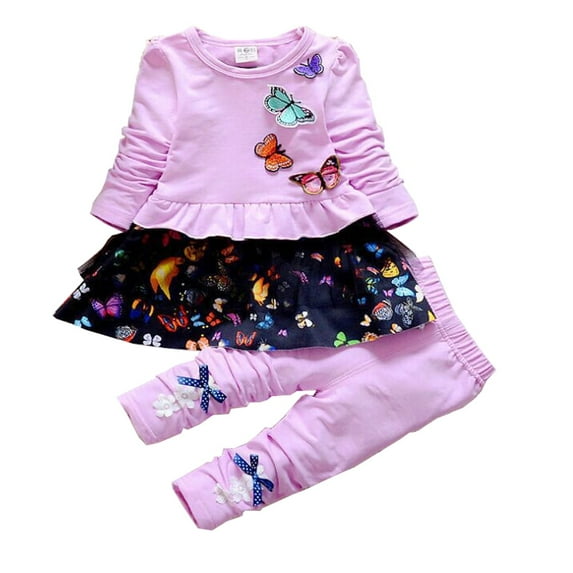 Baby Girls Clothing Set 2pcs Long Sleeve T Shirt and Skirt Pants Cute Clothes for Kids,Purple,1-2Years