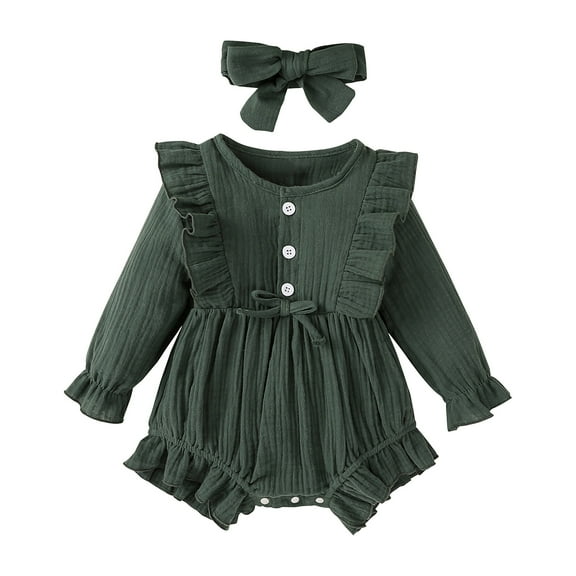 Baby Girls Clothing Sets Bodysuit Headband Bowtie Set Ruffle Baby Romper Girls Sleeve Long Girls Outfits Set For -