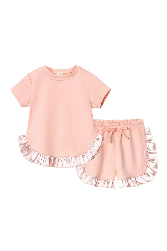 Baby Girls' Clothing Sets Short Sleeve Solid Color Pullover Tops Shorts Set Casual Comfort Comfy Girls Matching Outfits,Light Pink,120