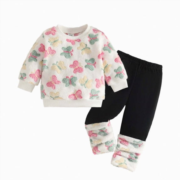 Baby Girls Comfortable And Warm Set Christmas Cute Printed Long Sleeved Top Pants Two Piece Set