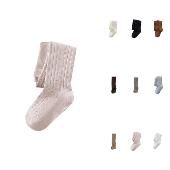 Baby Girls Cotton Cable Knit Footed Tights, Soft Seamless Winter Stockings, to Toddler Warm Leggings, Solid Color Baby Pants