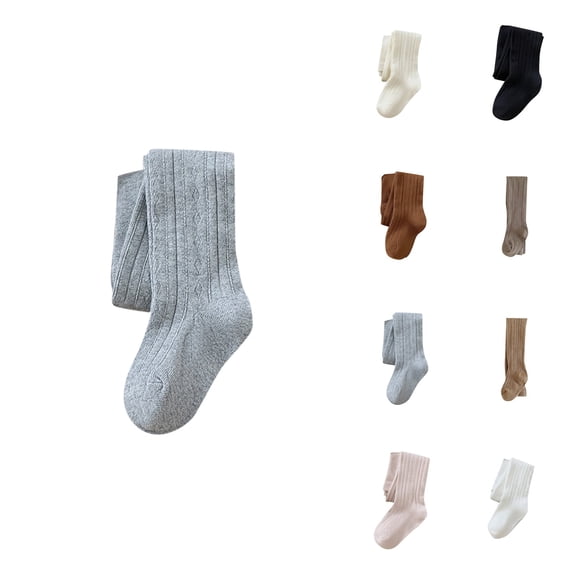 Baby Girls Cotton Cable Knit Footed Tights, Soft Seamless Winter Stockings, Toddler Warm Leggings for
