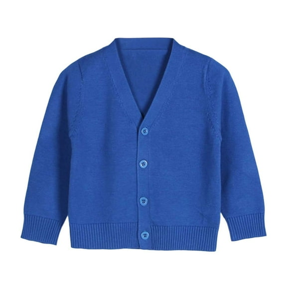 Baby Girls Cotton Cardigan Long Sleeve Kid Button Sweater Girl Crew Neck Cardigans Uniform Sweater Toddlers' Uniform Slim Fit Crewneck Cardigan Sweater(Color:Blue,Size:3-4 Years)