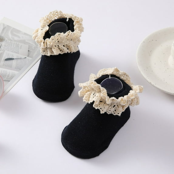 Baby Girls Cotton Floor Socks Infants Ruffle Lace Knitted Ankle Socks 0-24 Months