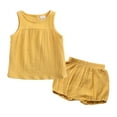 Baby Girls Cotton Linen Summer Solid Sleeveless Vest Shirt Tops Shorts