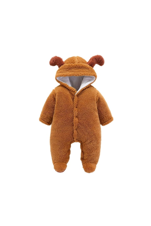 Baby Girls Cotton Overalls Newborn Baby Winter Girls Boys Clothes Warm Bear Ears Overall Rompers Hooded Jumpsuit New Casual Winter Jumpsuits Brown 6-9 Months