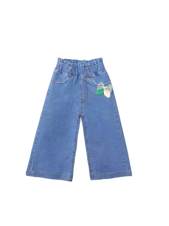 Baby Girls' Cotton Pants and Leggings Capris Child's Summer Printed Boys and Girls Baby Botton Long Pants Denim Cute Full Length Pants Capris Overalls Blue 5 Years