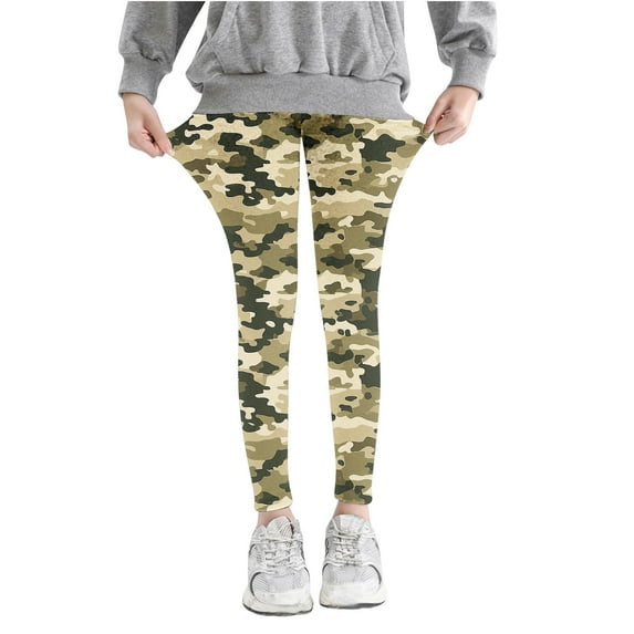 Baby Girls' Cotton Pants and Leggings Full Length Pants Girls Camouflage Printed Pants High Waist Stretchy Soft Tights Kids Summer Leggings for School Wearing Green 6 Years