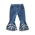 thumbnail image 1 of Baby Girls' Cotton Pull-On Pants Spring and Girls' Casual All-match Flared Pants Trousers New Full Length Pants Blue 6-7T, 1 of 9