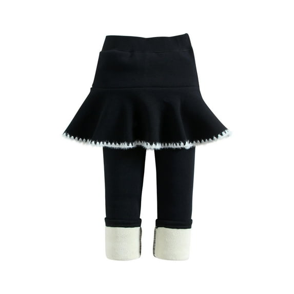 Baby Girls' Cotton Pull-On Pants Winter Baby Girls Pants Elastic Pants Printed Brushed Warm Casual Leggings False Two Piece Culottes New Full Length Pants Leggings Black 6-7T
