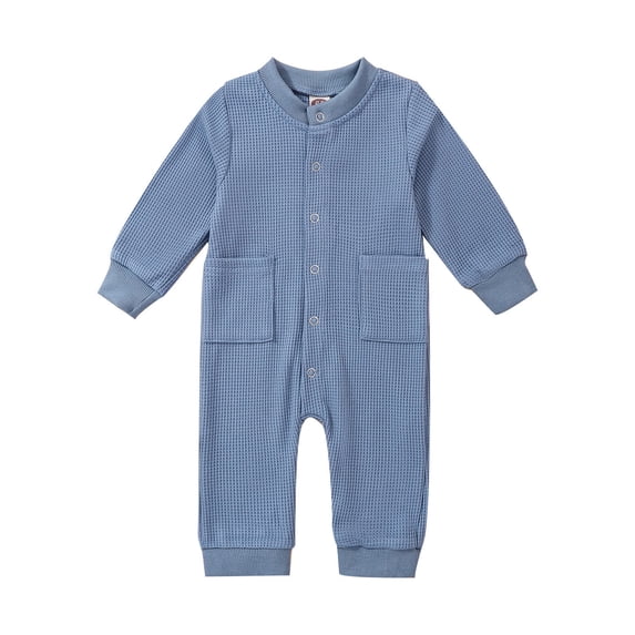 Baby Girls Coveralls Unisex Long Sleeve Winter Solid Ribbed Jumpsuit Romper With Pocket Infant Casual Coverall Onesies