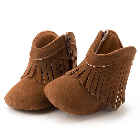 Baby Girls Cowboy Tassel Boots Side Zipper Moccasins Soft Bottom Non-Slip Toddler Shoe