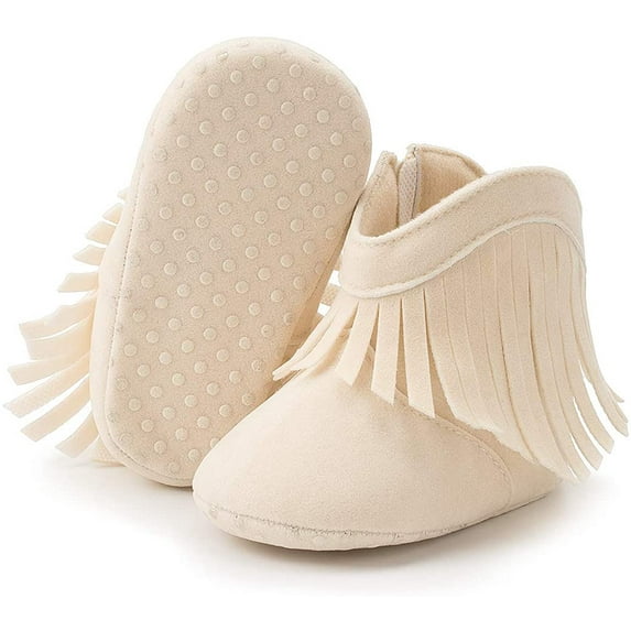 Baby Girls Cowboy Tassel Boots with Side Zipper Moccasins Non Slip Newborn Infant Booties Suede Toddler First Walker Shoes