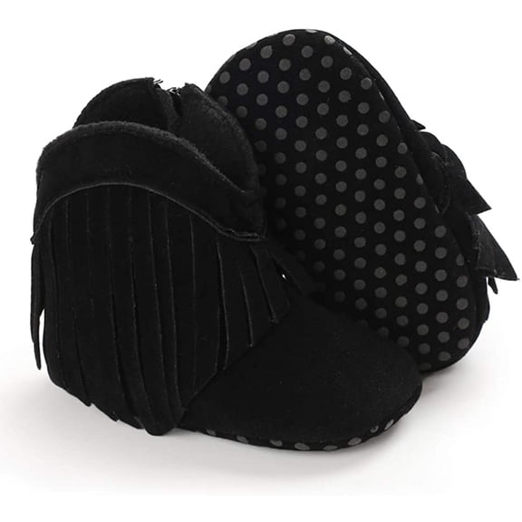 Baby Girls Cowboy Tassel Boots with Side Zipper Moccasins Non Slip Newborn Infant Booties Suede Toddler First Walker Shoes