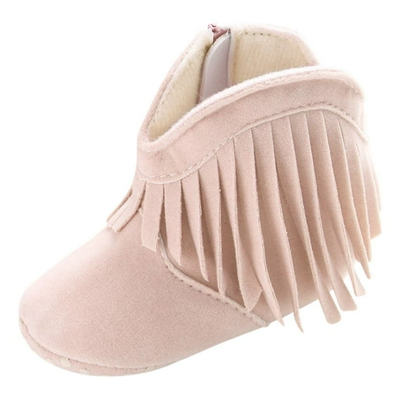 Baby Girls Cowboy Tassel Boots with Side Zipper Non Slip Infant Booties Toddler First Walker Shoes Warm Winter Crib Shoes 0-18 Months