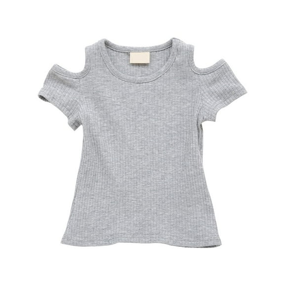 Baby Girls Crew Neck Tee Casual Short-Sleeve T-Shirt Tops with Cold Shoulder