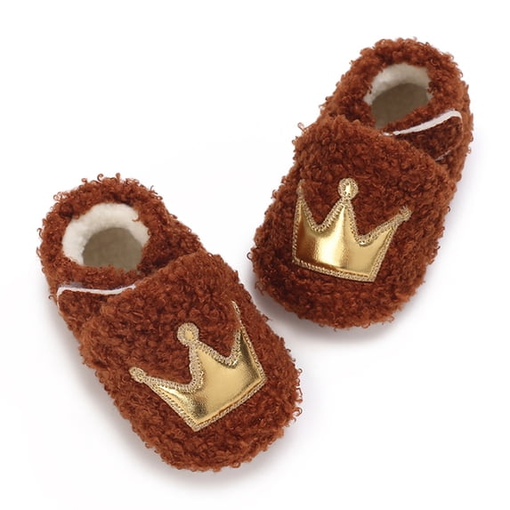 Baby Girls Crown Shoes, Fall Winter First Walkers Shoes Non Skid Bottom Infant Crib Shoes (Brown)