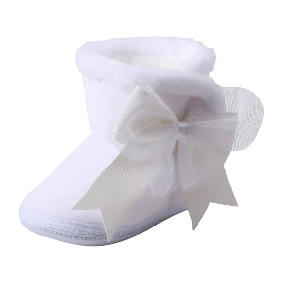 Baby Girls Cute Bowknot Ankle Boots Winter Warm Fleece Lined Snow Booties Non Slip Walking Indoor Slippers