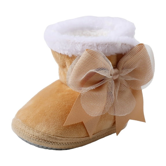 Baby Girls Cute Bowknot Ankle Boots Winter Warm Fleece Lined Snow Booties Non Slip Walking Indoor Slippers