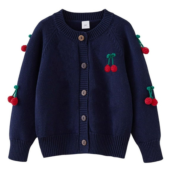Baby Girls Cute Cardigan Embroidery Cotton Button Up Fall Winter Long Sleeve Sweater Knit Crewneck Casual Clothes for Gifts,Navy 5,3 Years