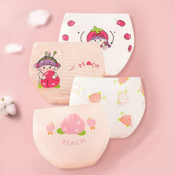Baby Girls Cute Cartoon Panties Briefs Girls Breathable Comfortable Panties Teen Kids Boyshorts Underwear, 4 Pack, 2-14 Years