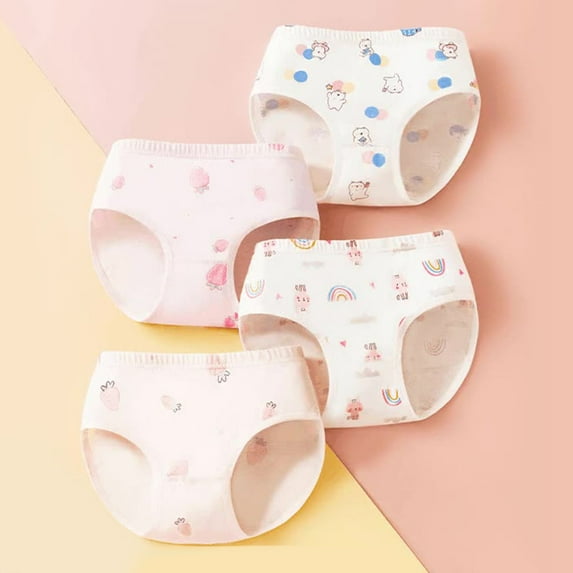 Baby Girls Cute Cartoon Panties Briefs Girls Breathable Soft Stretch Underpants For Toddler Teen Kids Boyshorts Underwear, 4 Pack, 2-14 Years
