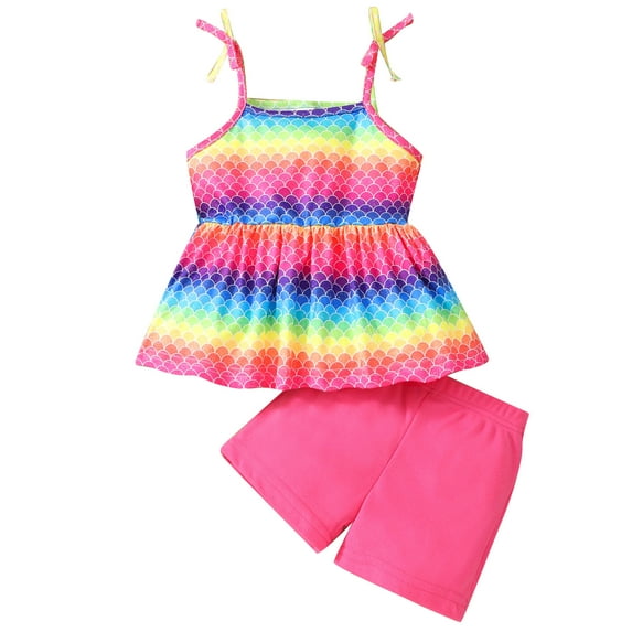 Baby Girls Cute Short Sets Mermaid Scales Tie Knot Cami Tops and Pink Shorts Toddler Casual Two piece Outfits Kids Summer Clothes 2t