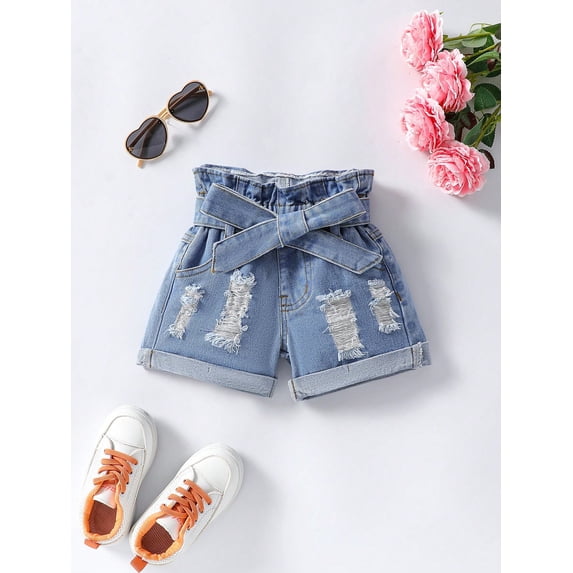 Baby Girls' Daisy Applique High Waisted Ripped Denim Shorts