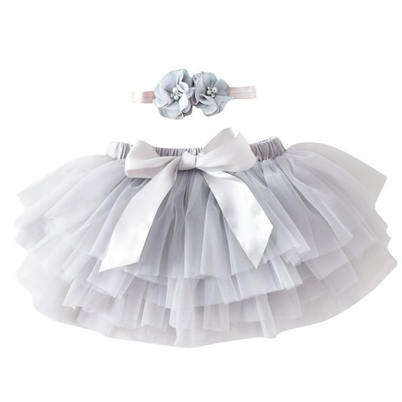 Baby Girls Dance Tutus 4 Layering Puffy Tulle Elastic Waist Modal Tutu Skirts with Hairband Ballet Party Fashion Underskirts, Gray, 2 Years