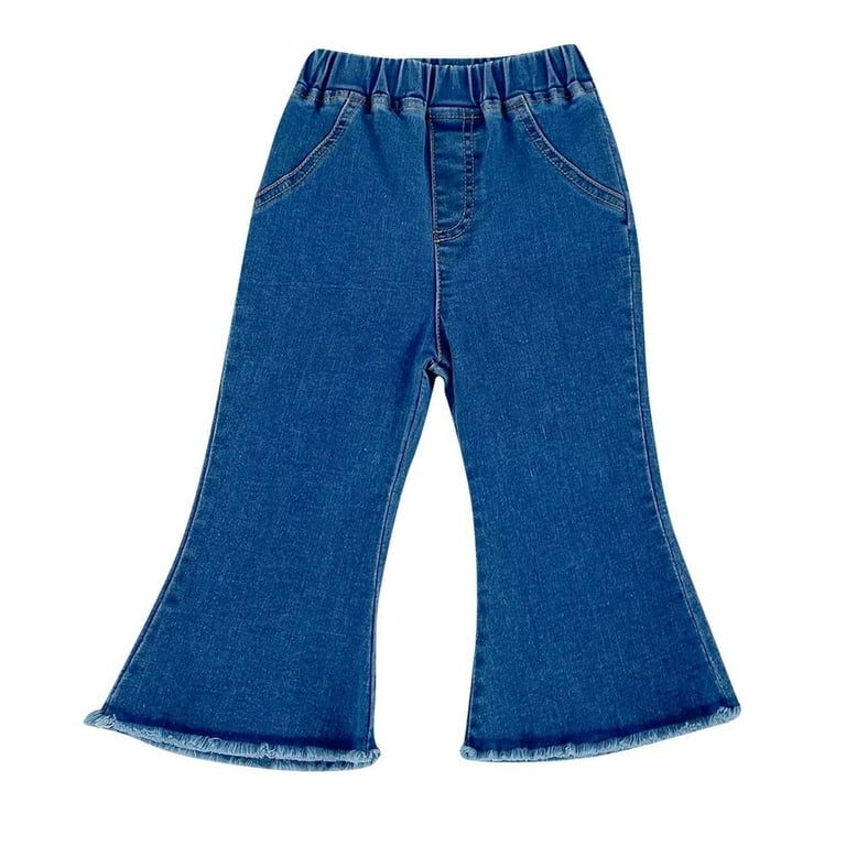 Baby Girls Denim Bell Bottom Jeans Toddler Kid Elastic Waist Flare