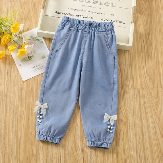 Baby Girls Denim Jeans Toddler Kid Pants Jeans Soft Elastic Waist Denim Pants Kids Jeans 3-4 Years