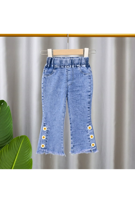 Baby Girls Denim Jeans Toddler Kids Pants Jeans Elastic Waist Denim Pants Girls' Fashion Size 12-18 Months