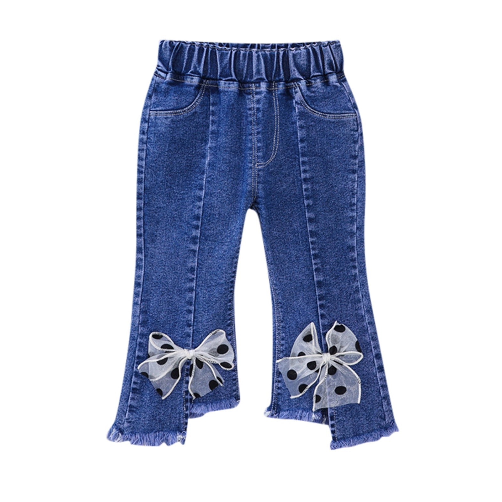 Girls Toddler Flare Bell Bottom Jeans - Elastic Waist Denim Pants With Pockets, Casual Kids Fashion Trousers