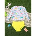 thumbnail image 1 of Baby Girls' Dinosaur Print Raglan Long Sleeve Rash Guard Swimsuit, 1 of 4