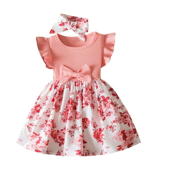 Baby Girls Dress Casual Ruffle Sleeve Swing Sundress Birthday Party Summer Playwear Dresses 0-3 Years