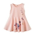 thumbnail image 1 of Baby Girls Dress Sleeveless Butterfly Casual Beach Party Dresses,,Cute Pleated Skirt for Little Girls 2-6 Years Special Occasion Dress Round Neck Cotton Skater Dress,Pink, 1 of 7