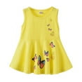 thumbnail image 1 of Baby Girls Dress Sleeveless Butterfly Casual Beach Party Dresses,,Cute Pleated Skirt for Little Girls 2-6 Years Special Occasion Dress Round Neck Cotton Skater Dress,Yellow, 1 of 7