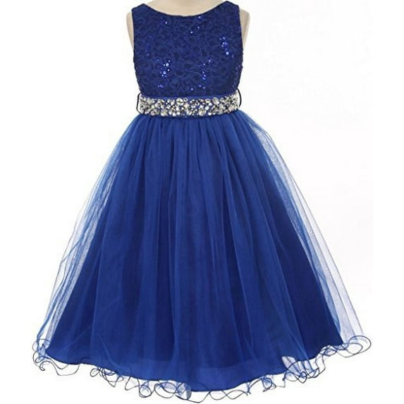 Baby Girls Dress Wedding Pageant Sleeveless Lace Crystal Rhinestone Tulle Sash Flower Girl Dress Royal M (M3B4K0)