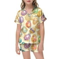thumbnail image 1 of Baby Girls Easter Pajamas Set Graphic Printed Short Sleeve Button Collar Sleepwear Sets Loose Kids Summer Pajamas Beige,12-13 Years, 1 of 4