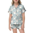 thumbnail image 1 of Baby Girls Easter Pajamas Set Graphic Printed Short Sleeve Button Collar Sleepwear Sets Loose Kids Summer Pajamas Grey,10-11 Years, 1 of 4