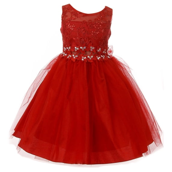 Baby Girls Embroidered Floral Mesh Lace Chirstmas Holiday Flower Girl Dress (G35G92) Red M