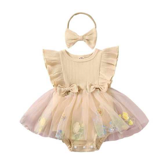 Baby Girls Embroidered Floral Romper & Skirt Set With Matching Headband Soft Crawler Outfits For Classic Dailywear 6-12 Months