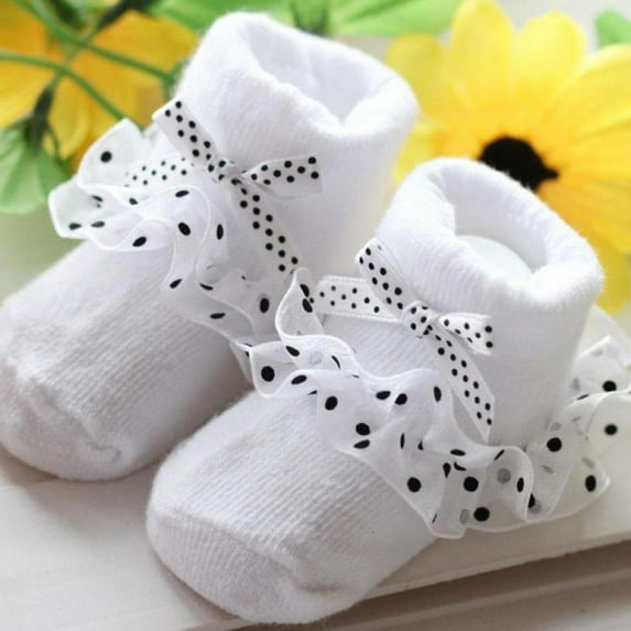 Baby-Girls Eyelet Ruffle Lace Socks Toddler Double Lace Dressy Short Socks Newborn/Infants