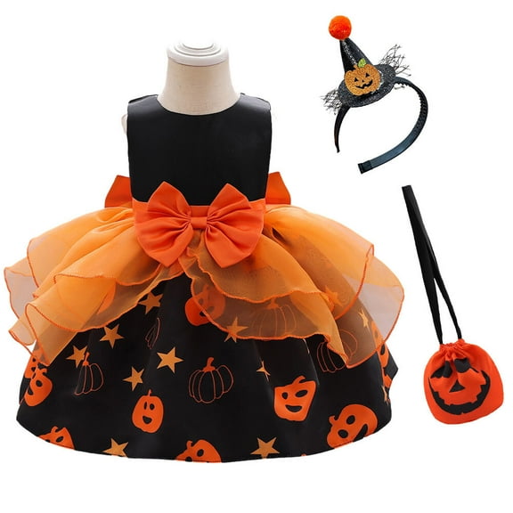 Baby Girls Fairytale Witch Costume Halloween Pumpkin Cosplay Outfits w/Headband, 12 Month - 3 Year