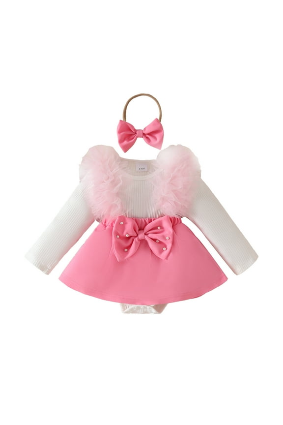 Baby Girls Fall Romper Clothes Dress Newborn Onesie Sunsuit 3 6 9 12 18 Months One-Piece Jumpsuits Outfits Pink 0-3 Month