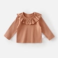 thumbnail image 1 of Baby Girls Fashion Tops with Ruffles Brown Long Sleeve Tee Shirts Kids Crewneck T-Shirts Fall Clothes Girls Size 9-12 Months Shirts, 1 of 3