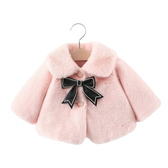 Baby Girls Faux Fur Warm Cloak Coat Cute Winter Furry Cape Jacket Fluffy Plush Fleece Outwear with Bowknot