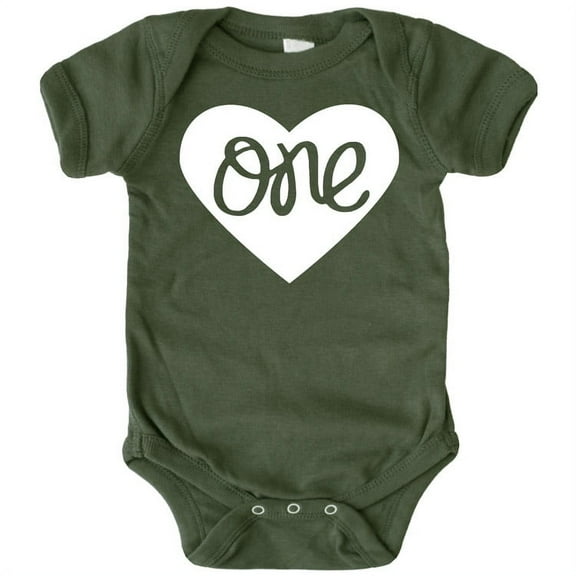 Baby Girls First Birthday Bodysuit One Inside Heart Design 1st Birthday Outfit Girl Military Green Bodysuit